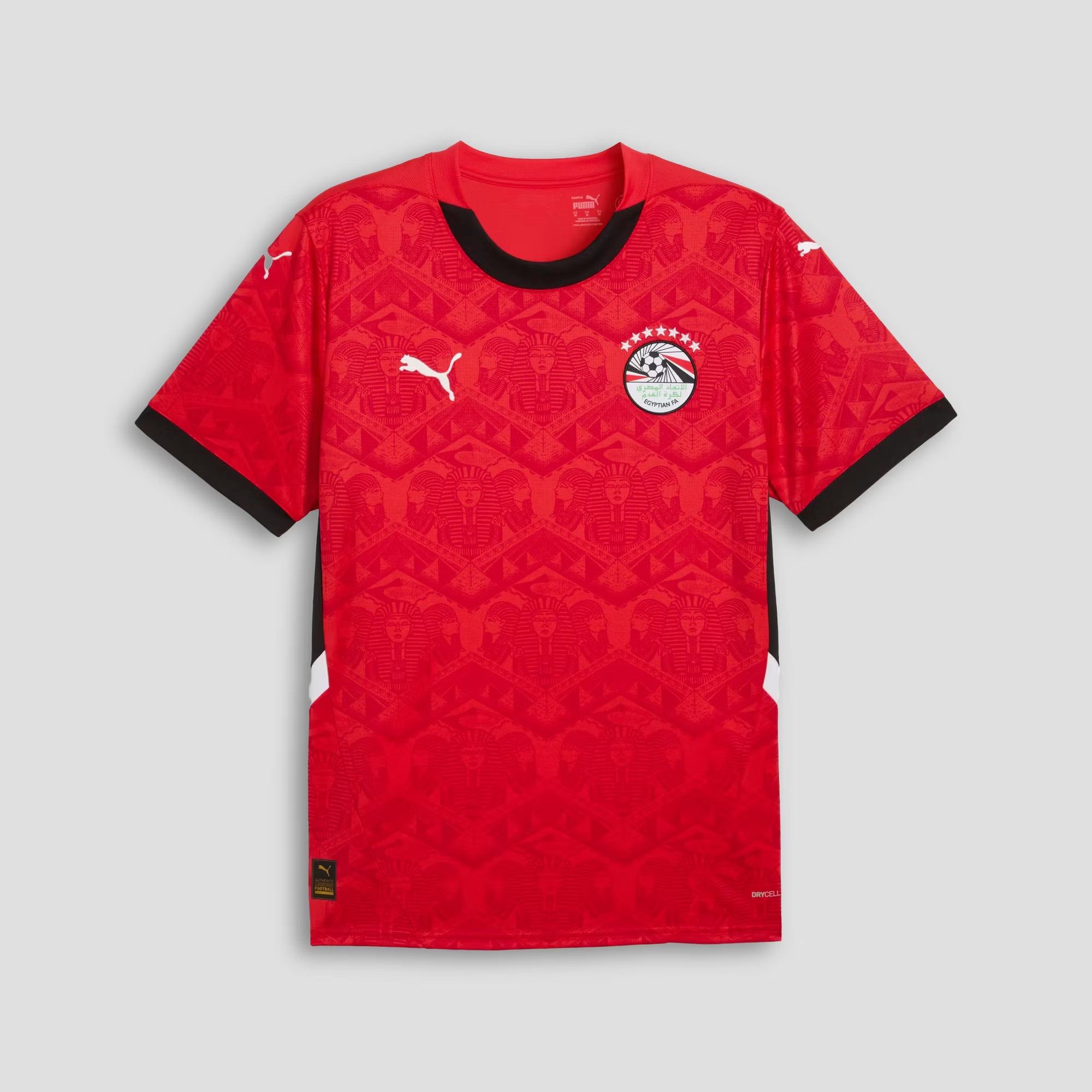 Red sports jersey with black accents on a light gray background