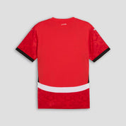 Red sports jersey with black accents on a gray background