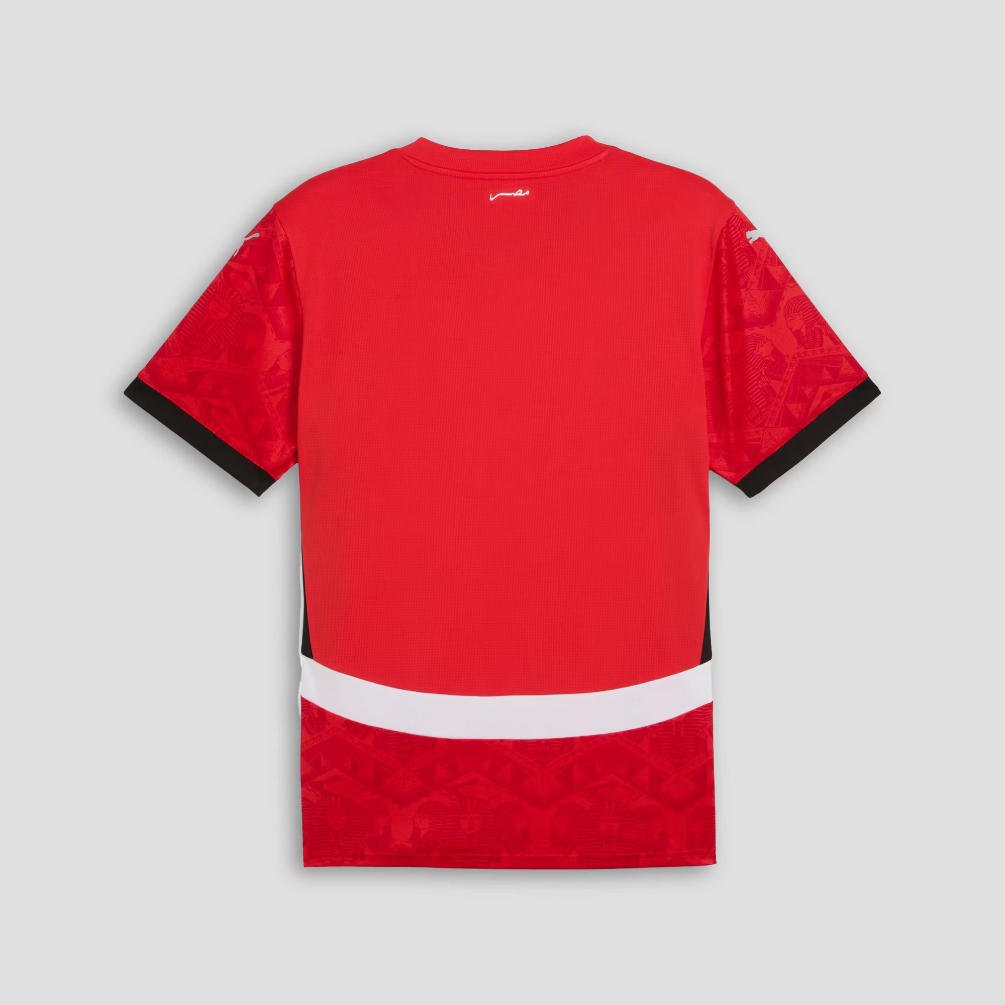 Red sports jersey with black accents on a gray background