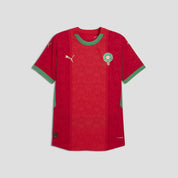 Red soccer jersey with green accents on a light gray background