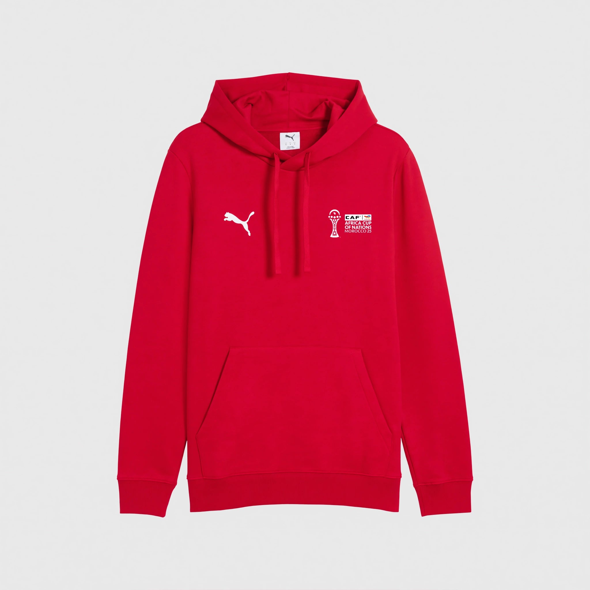 Red hoodie with Puma logo on a light gray background