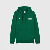Green hoodie with brand logo on a light gray background