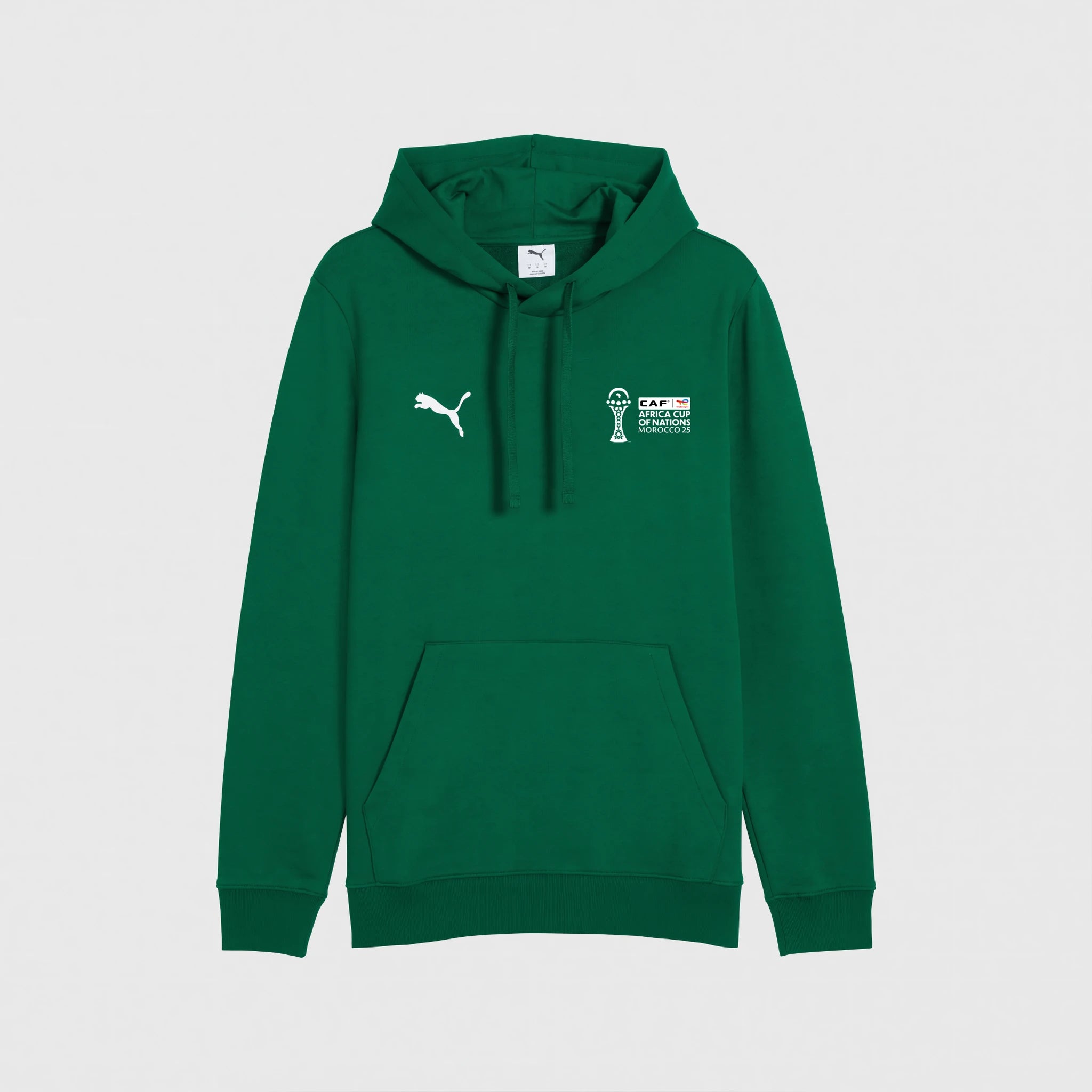 Green hoodie with brand logo on a light gray background