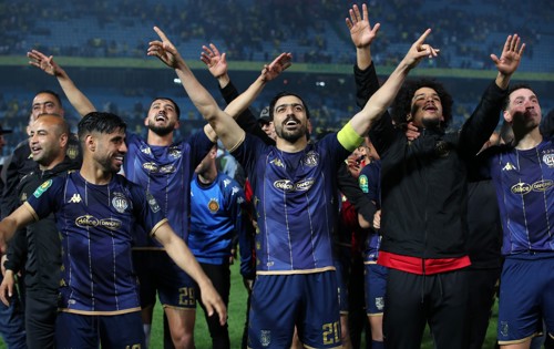 Mohamed Amine Ben Hmida of Esperance Tunis (20) leads the celebrations during the CAF Champions League 2023/24 Semifinals 2nd leg match between Memelodi Sundowns and Esperance Tunis at the Loftus Stadium, Johannesburg on the 26 April 2024