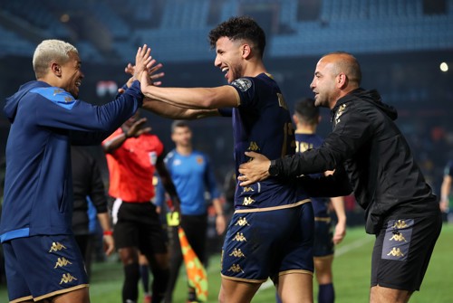 Read Bouchniba of Esperance Tunis celebrates goal with teammates during the CAF Champions League 2023/24 Semifinals 2nd leg match between Memelodi Sundowns and Esperance Tunis at the Loftus Stadium, Johannesburg on the 26 April 2024